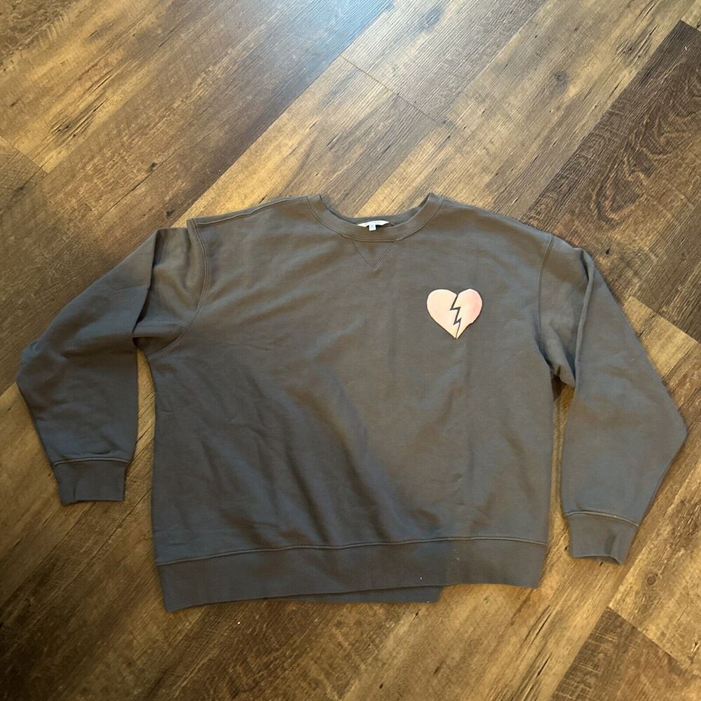 Wildfox Graphic Sweatshirt I Wish It Was Saturday Grey W. Cracked Heart Graphic